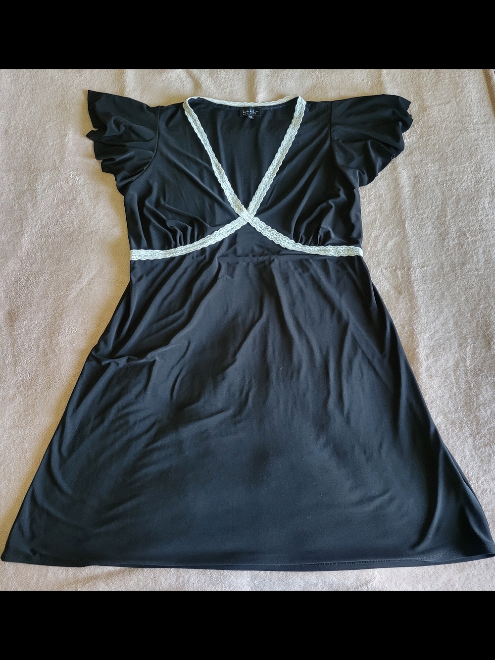 Nicole Miller Black Mini Dress with White Lace Trim, Size 1X
